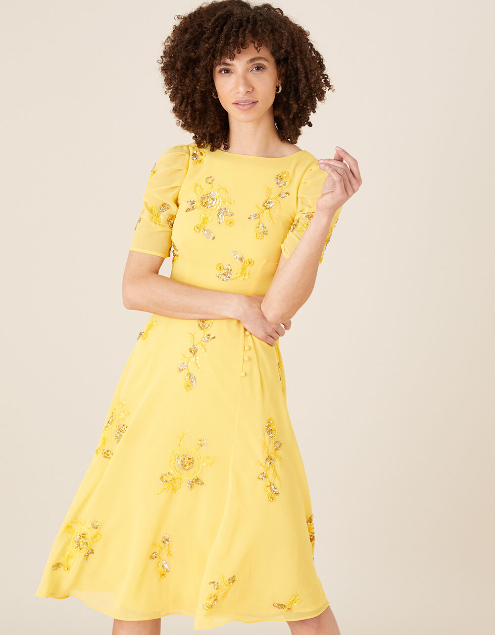 ARTISAN Lilah Floral Embellished Dress Yellow Evening Dresses