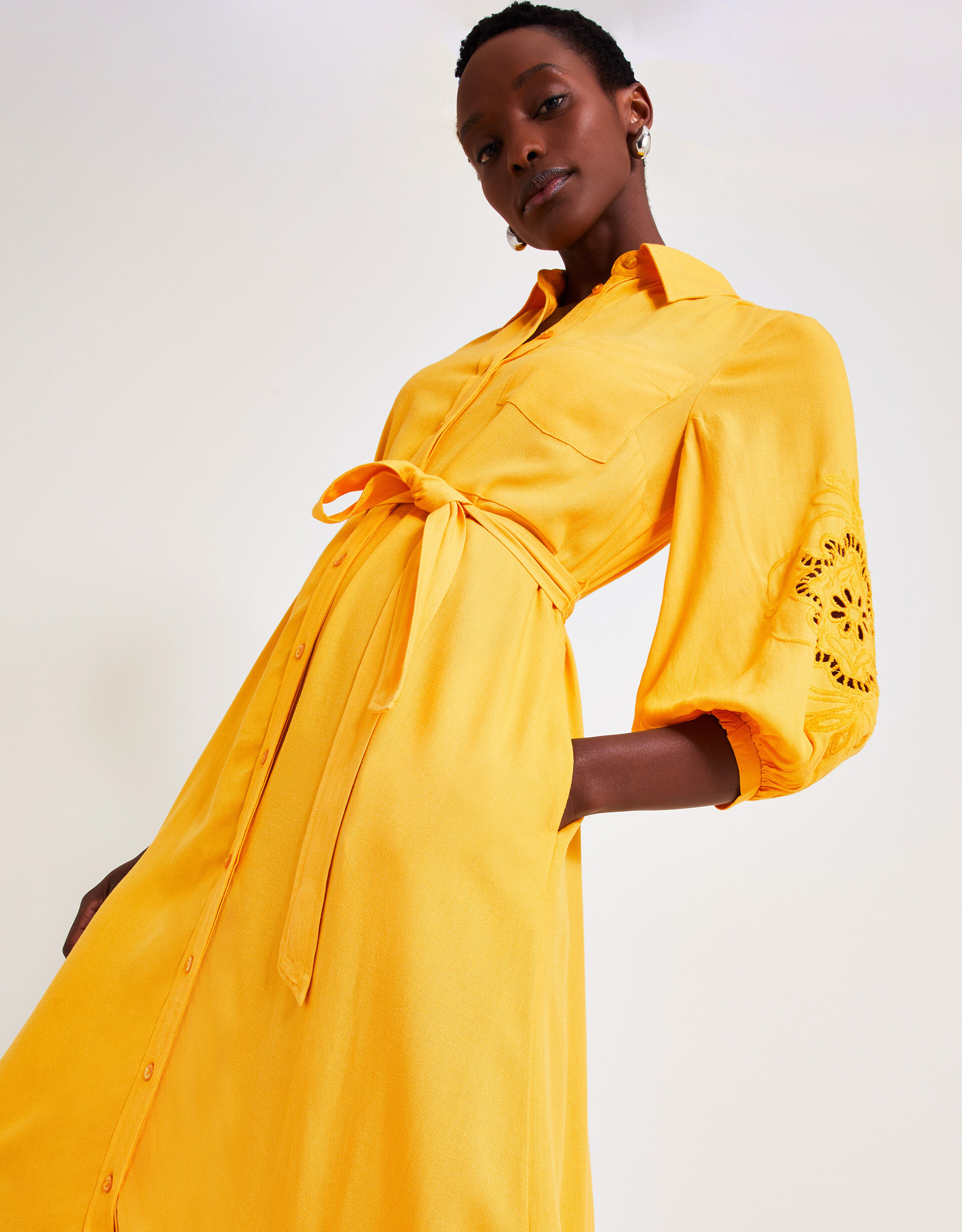 Yellow satin shirt dress top