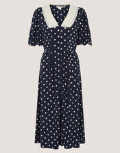 Stella Polka Dot Jersey Midi Dress, Blue (NAVY), large