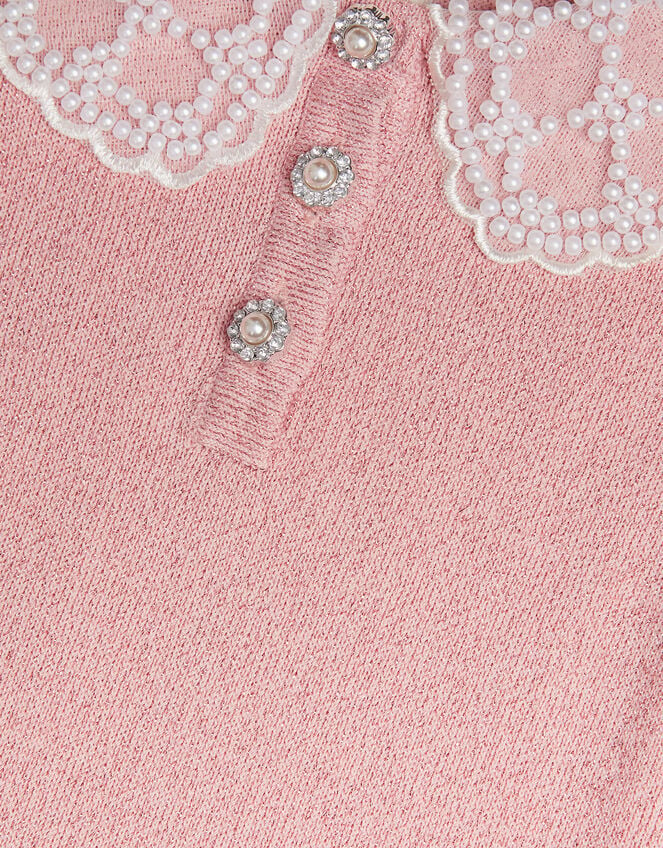 Maude Pearl Collar Knitted Dress, Pink (PALE PINK), large