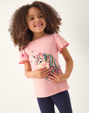 Embroidered Sequin Unicorn T-Shirt, Pink (PINK), large