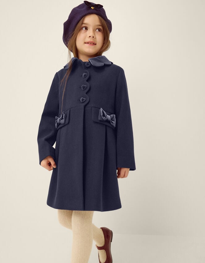 Scallop Collar Coat, Blue (NAVY), large