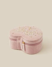 Embellished Heart Velvet Initial Jewellery Box, Pink (PINK), large