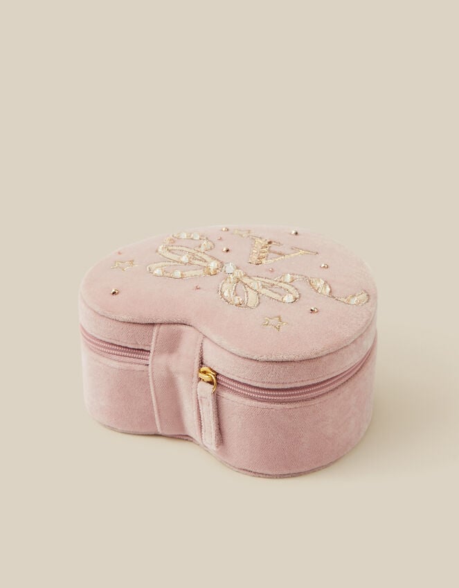 Embellished Heart Velvet Initial Jewellery Box, Pink (PINK), large