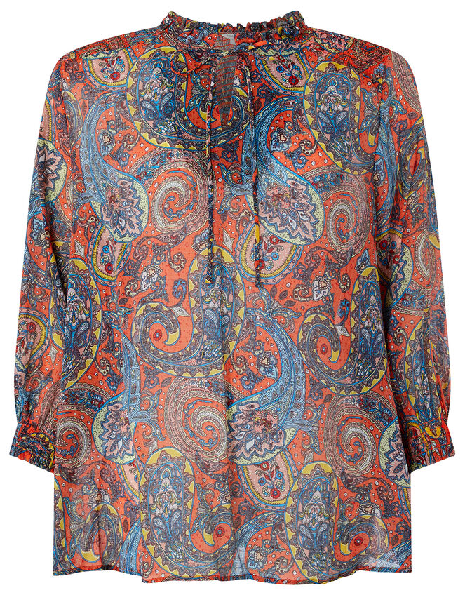 Phoenix Paisley Print Blouse, Orange (ORANGE), large