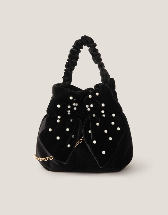 Pearl Bow Velvet Bag, , large