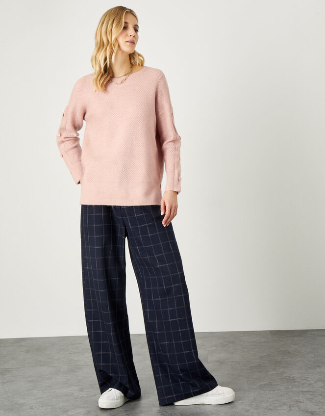 Honeycomb Stitch Button Sleeve Jumper, Pink (SOFT PINK), large