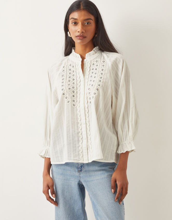 Arden Embroidered Cotton Blouse, Ivory (IVORY), large