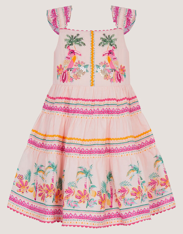 Baby Tina Tropical Toucan Tier Dress, Pink (PINK), large