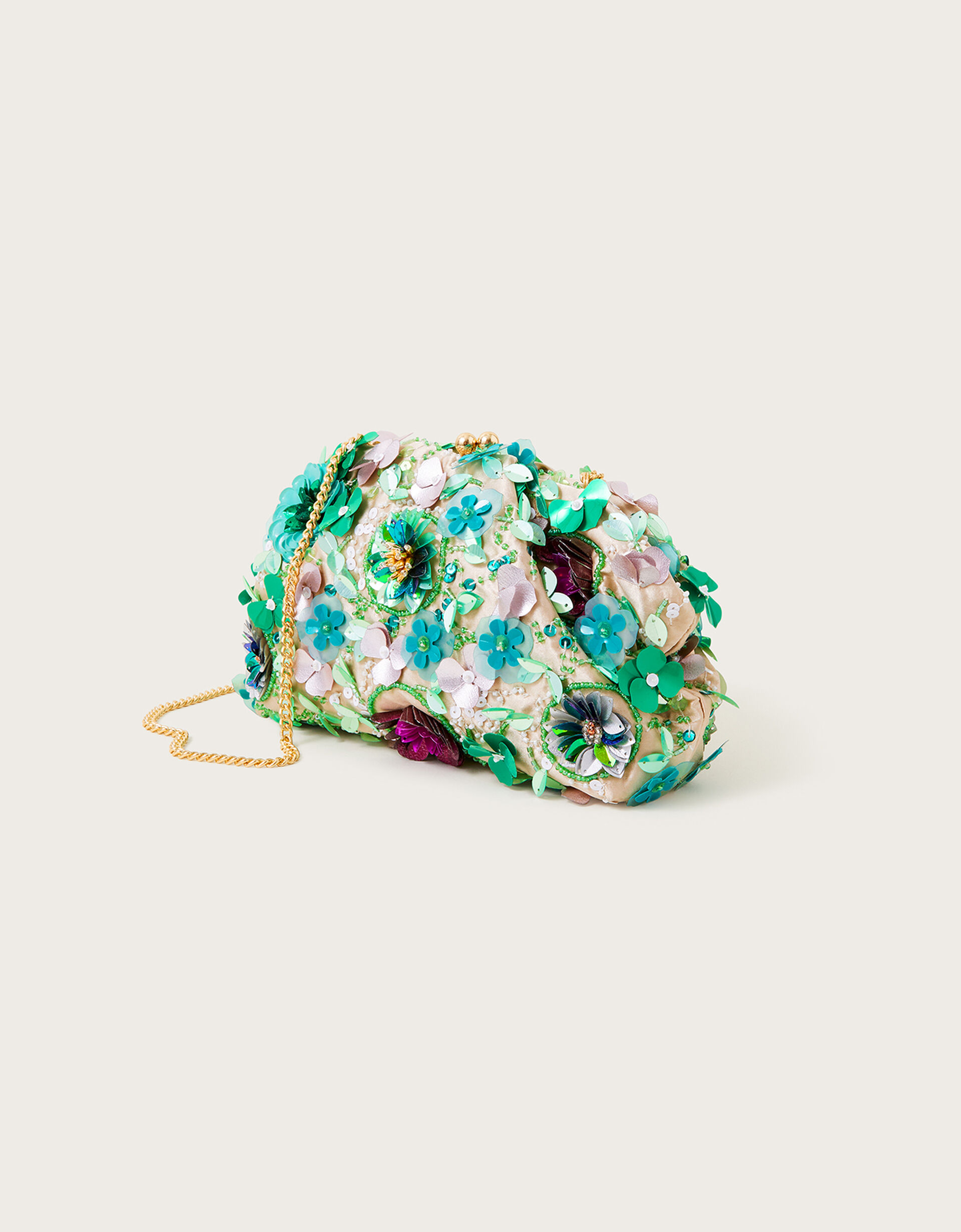Dustbag Clutch Bag with floral appliqués