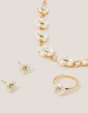 Pearly Flower Jewellery Set, Gold (GOLD), large