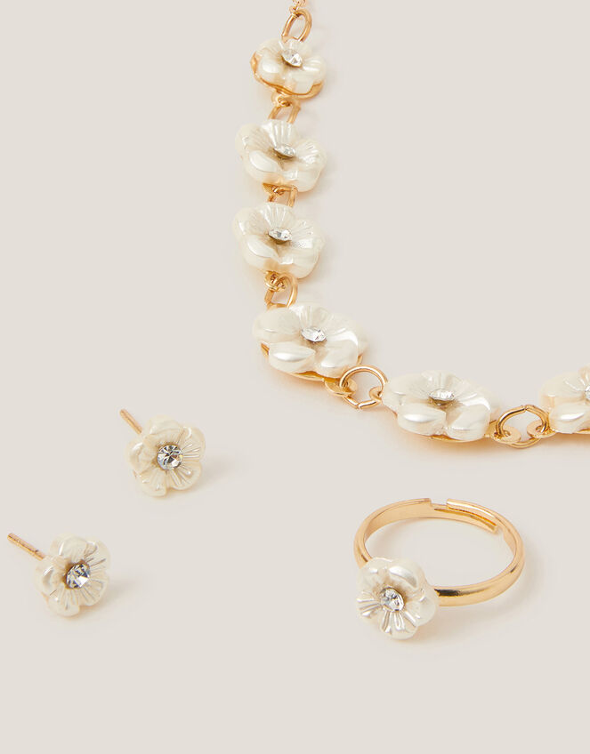 Pearly Flower Jewellery Set, Gold (GOLD), large
