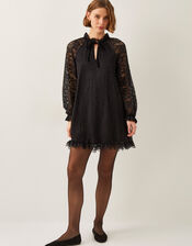 Lulu Long Sleeve Lace Mini Dress, Black (BLACK), large