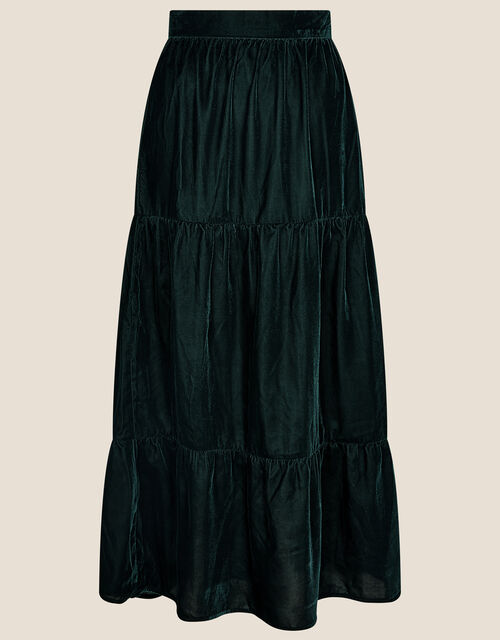 Taylor Tiered Velvet Skirt, Green (GREEN), large