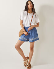 Isolde Embroidered Chambray Shorts, Blue (DENIM BLUE), large