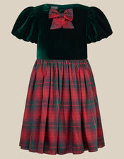 Elspeth Puff Sleeve Tartan Party Dress, Green (GREEN), large