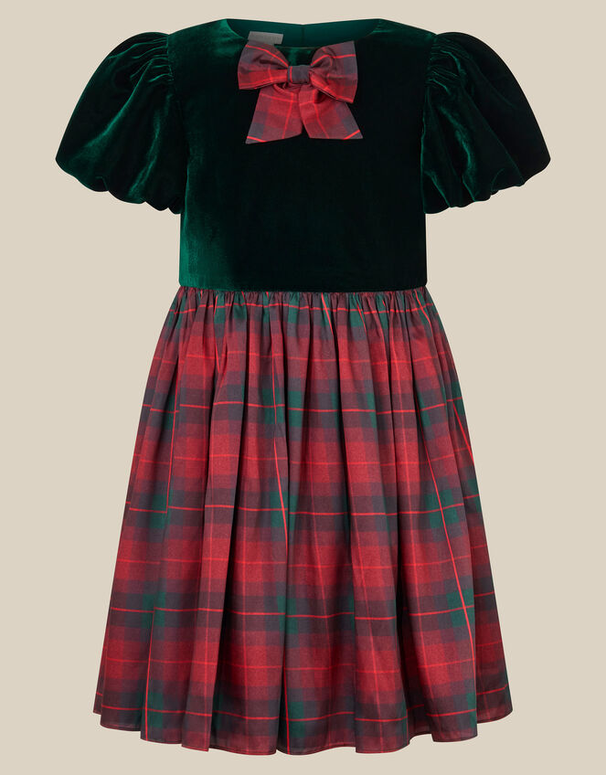 Elspeth Puff Sleeve Tartan Party Dress, Green (GREEN), large