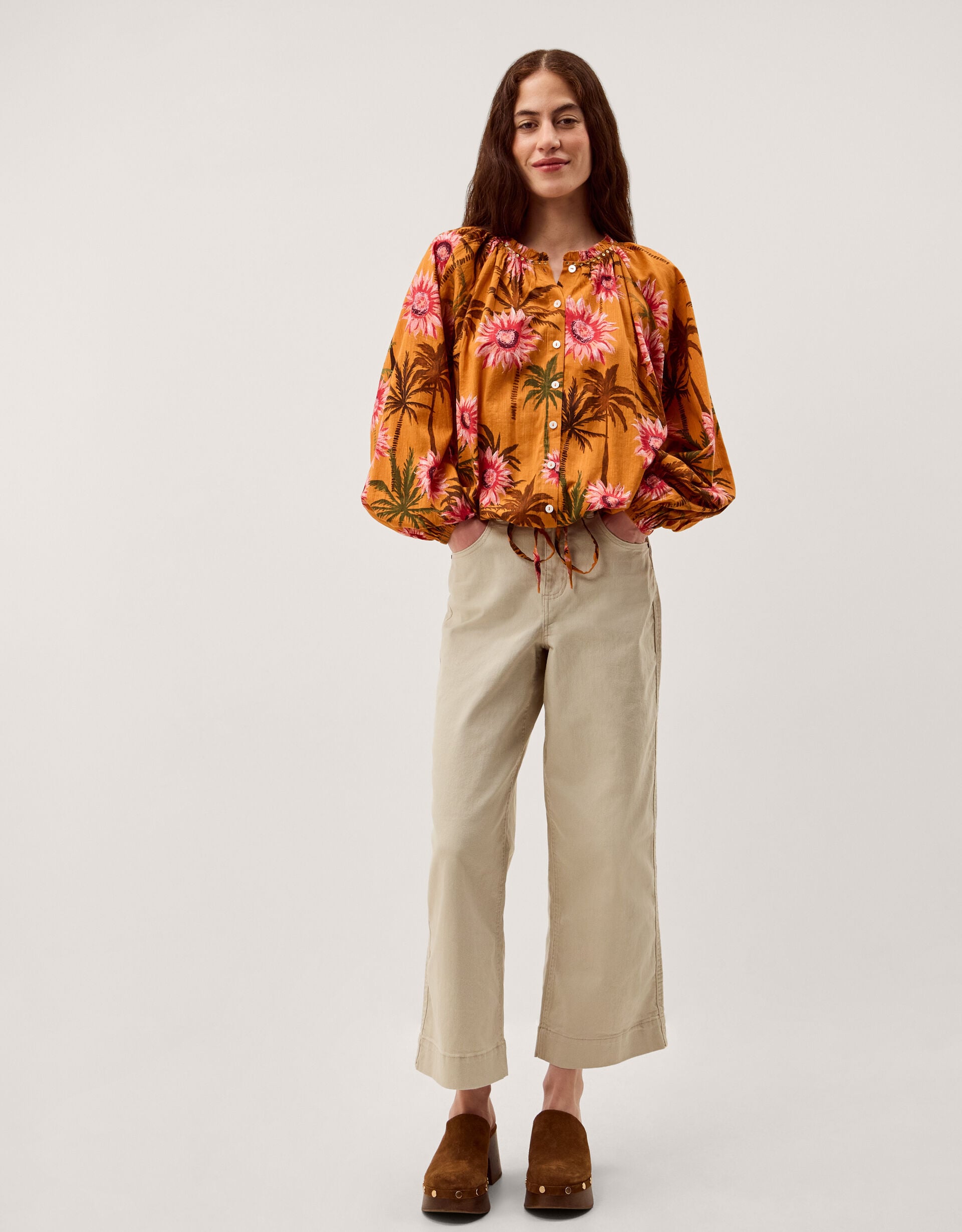 Hallie Regular Cropped Wide Leg Jeans Natural