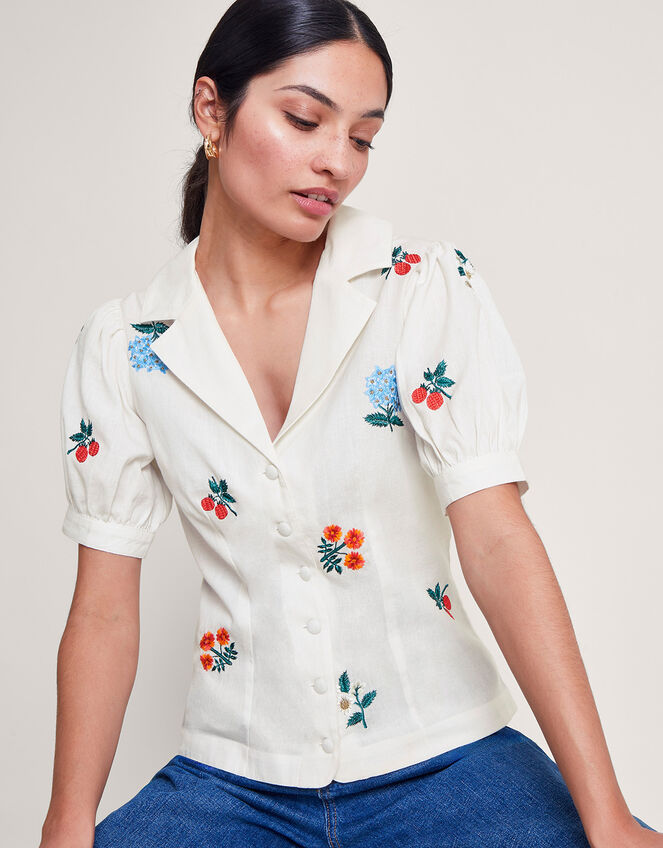 Piera Embroidered Blouse, Ivory (IVORY), large