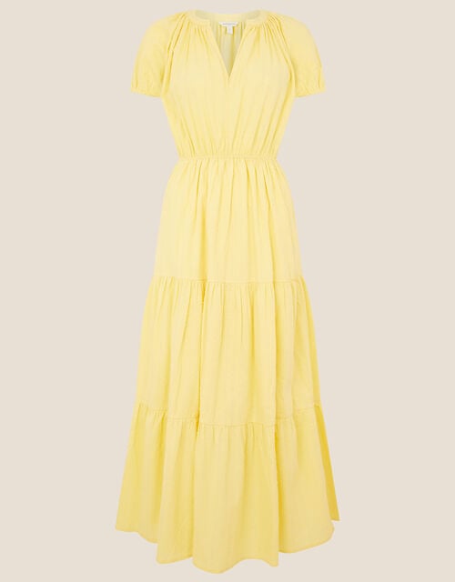 Tiered Midi Dress in Pure Cotton, Yellow (YELLOW), large