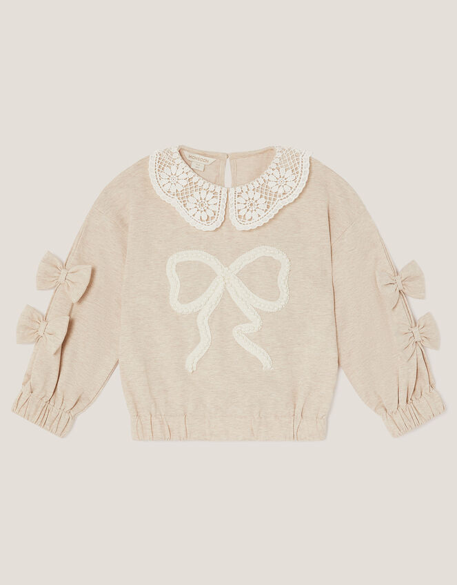Bow Embellished Collar Sweatshirt, Ivory (IVORY), large