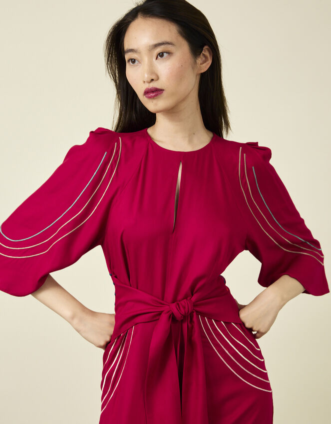 Tallulah and Hope Embroidered Tie Waist Maxi Dress, Red (RED), large