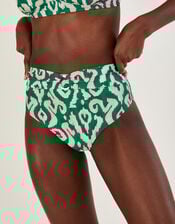Ikat Print High Waist Bikini Bottoms, Green (GREEN), large