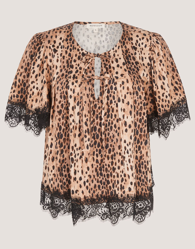 Babette Leopard Print Lace Top, Brown (BROWN), large