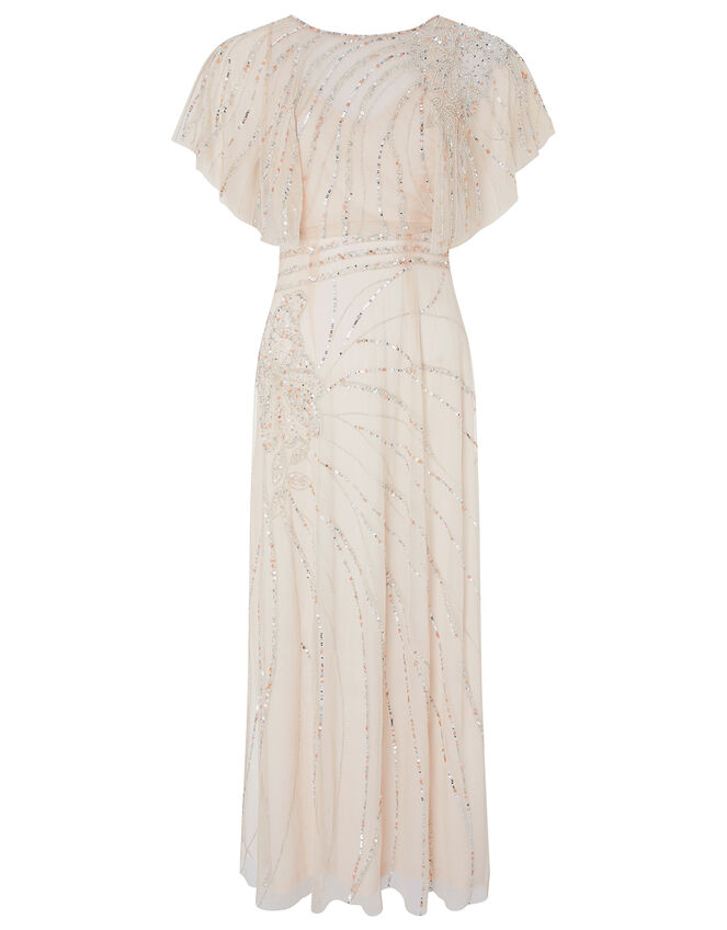 Florence Embellished Flutter Sleeve Maxi Dress, Nude (NUDE), large
