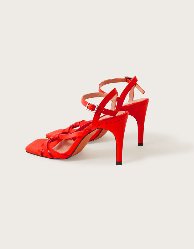 Leather Barely There Heeled Sandals , Orange (ORANGE), large