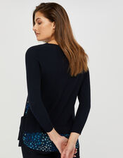 Nala Floral Woven Hem Jumper, Blue (NAVY), large