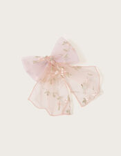 Blossom Embroidered Bow Hair Clip, , large