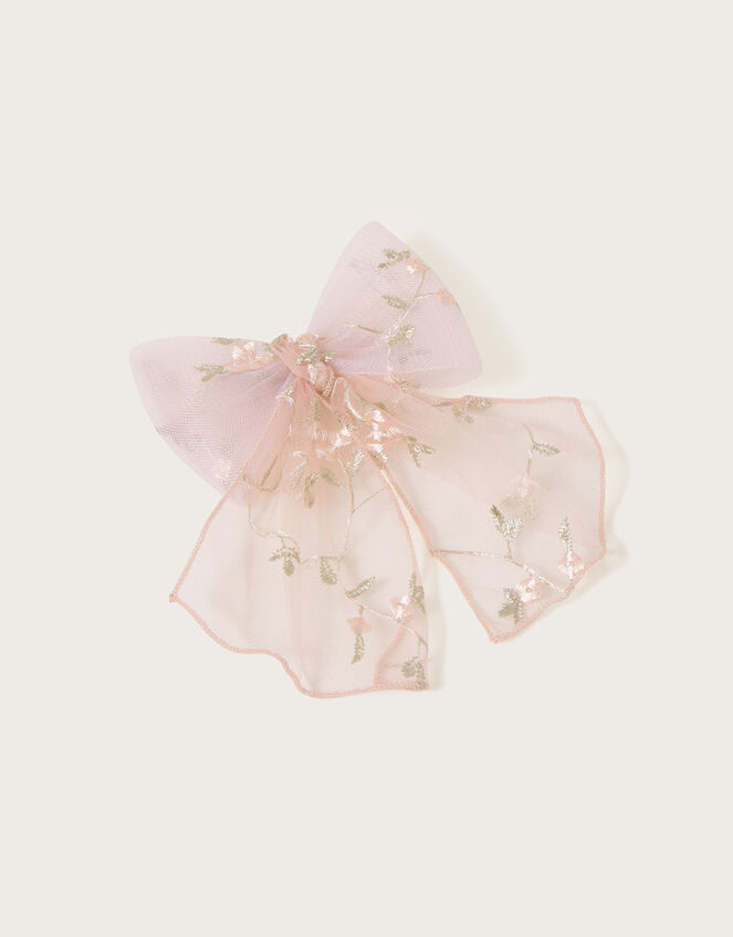 Blossom Embroidered Bow Hair Clip, , large