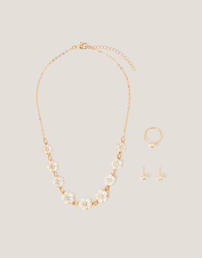 Pearly Flower Jewellery Set, Gold (GOLD), large