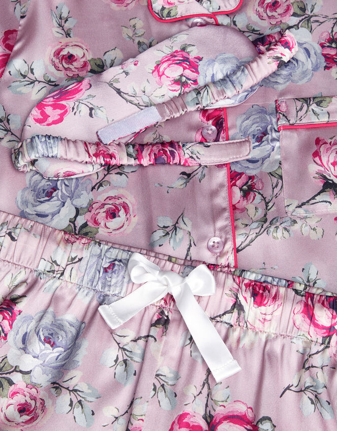 Satin Rose Print Pyjama Set, Pink (PINK), large