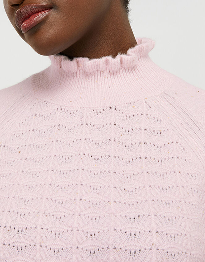 Ruffle Neck Stitchy Knit Jumper, Pink (PINK), large