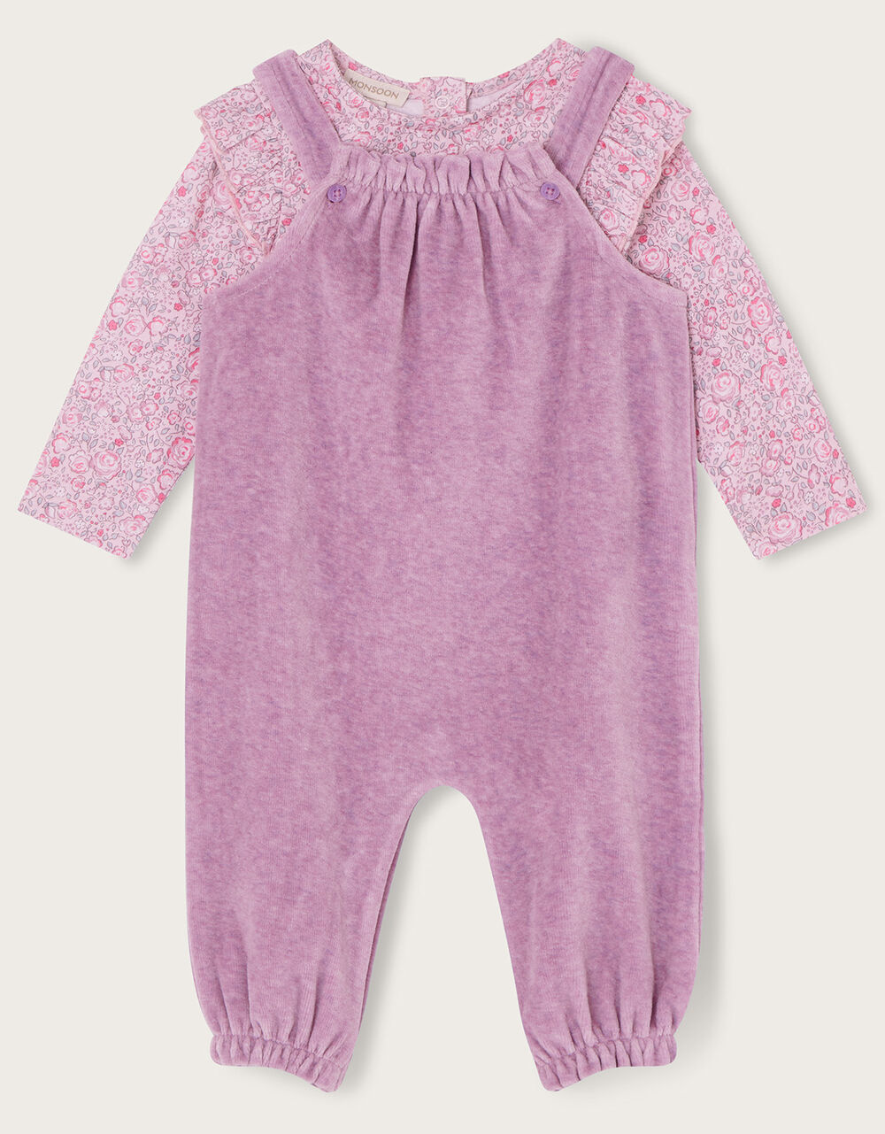 Newborn Ditsy Print Velour Romper Set Purple Newborn Outfits & Sets