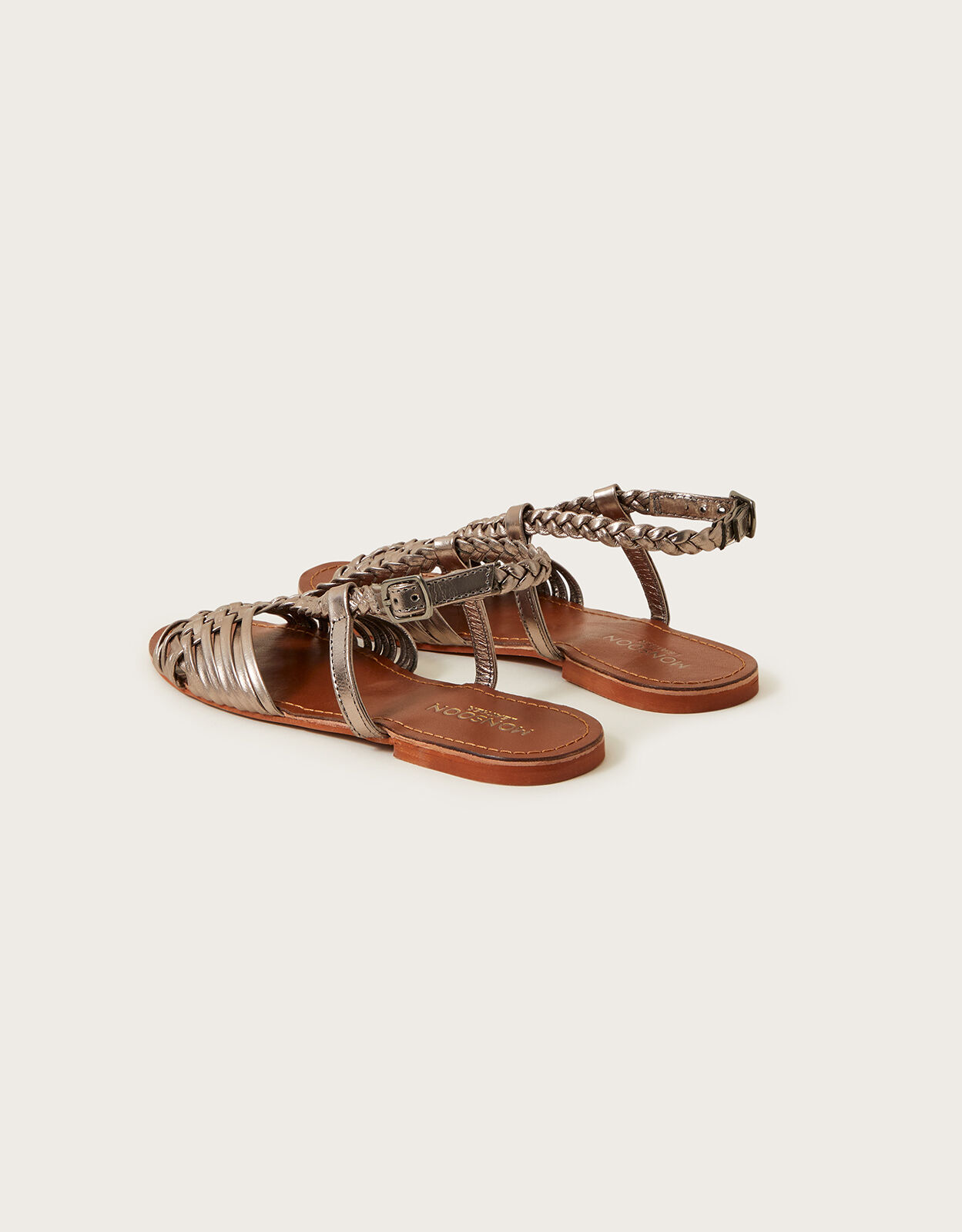 Leather Plait Woven Sandals Pewter