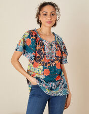 Sufja Printed Jersey Top , Blue (NAVY), large