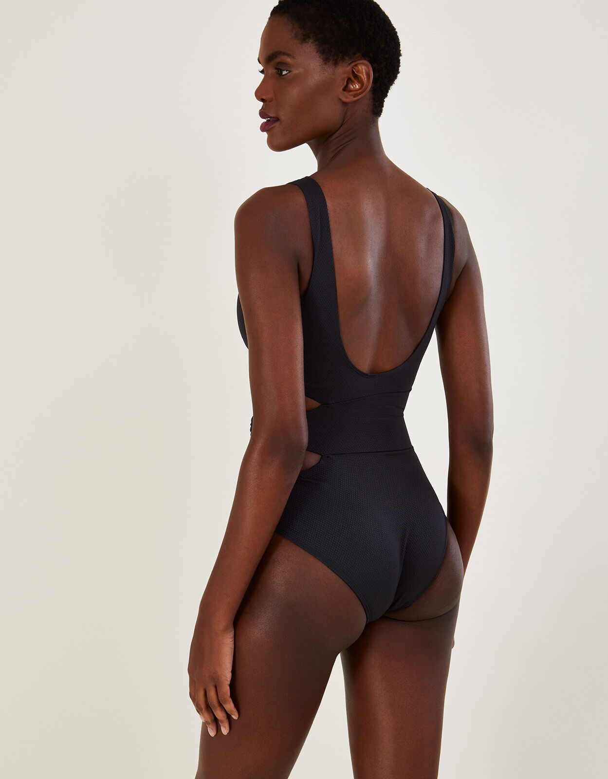 Plain Cut Out O Ring Swimsuit with Recycled Polyester Black