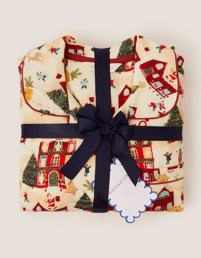 Christmas Scene Print Long Pyjamas Set, Cream (CREAM), large