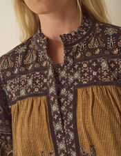 Branwen Floral Print Jersey Blouse, Yellow (OCHRE), large