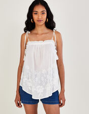 Embroidered Cami Top in Sustainable Cotton, White (WHITE), large