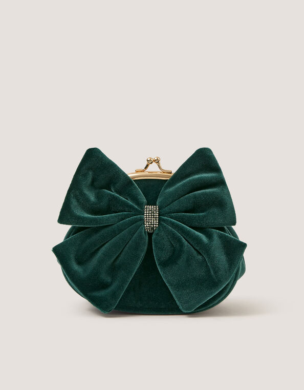 Velvet Bow Clip Frame Bag, Green (GREEN), large