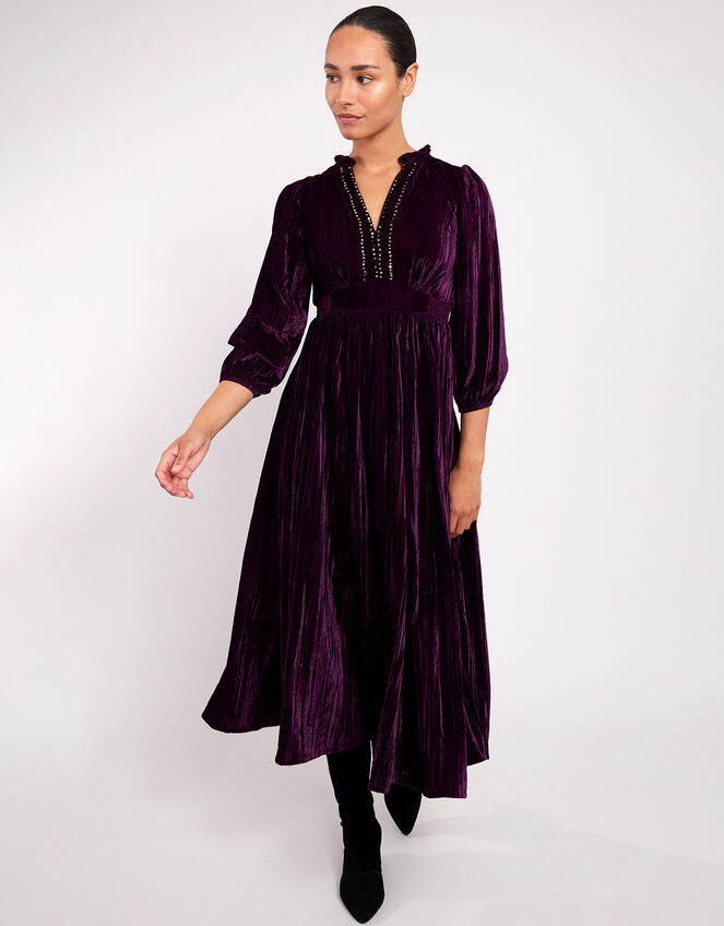 East Crinkle Velvet Dress, Purple (RASPBERRY), large