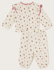 Newborn Floral Frilly Sweatshirt and Joggers Set, Ivory (IVORY), large