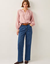 Aya Long Sleeve Satin Blouse, Pink (BLUSH), large