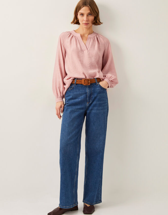 Aya Long Sleeve Satin Blouse, Pink (BLUSH), large
