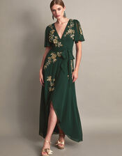 Sarah Embellished Wrap Dress , Green (GREEN), large