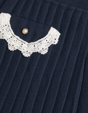 Crochet Knit Pleated Skirt, Blue (NAVY), large